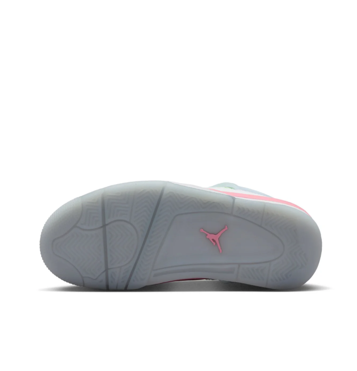 Air Jordan White Sneakers with Mint Green Grid Panels and Pink Accents