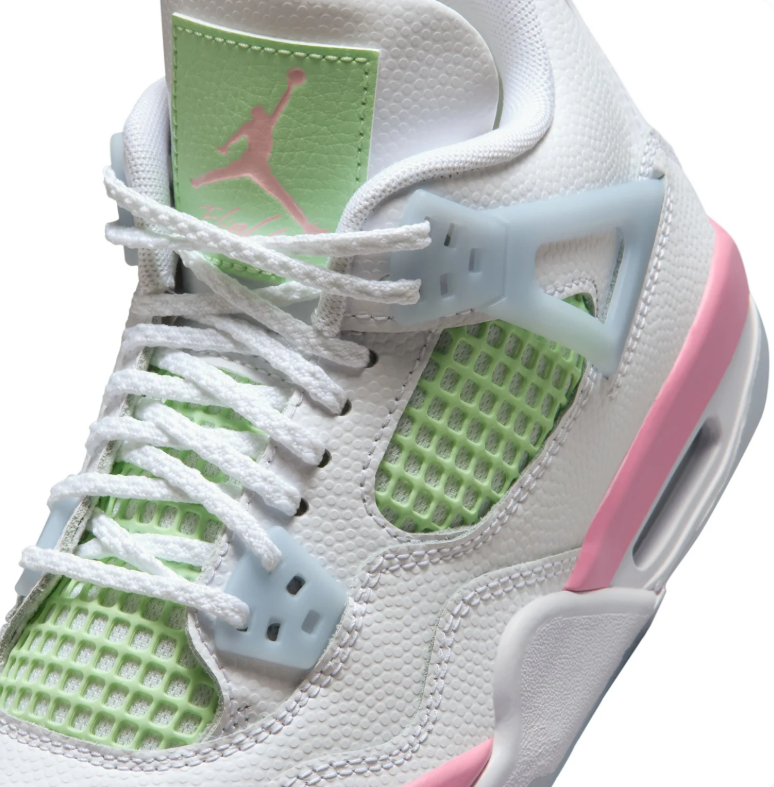 Air Jordan White Sneakers with Mint Green Grid Panels and Pink Accents