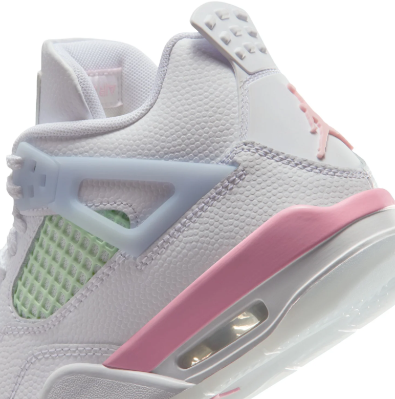 Air Jordan White Sneakers with Mint Green Grid Panels and Pink Accents