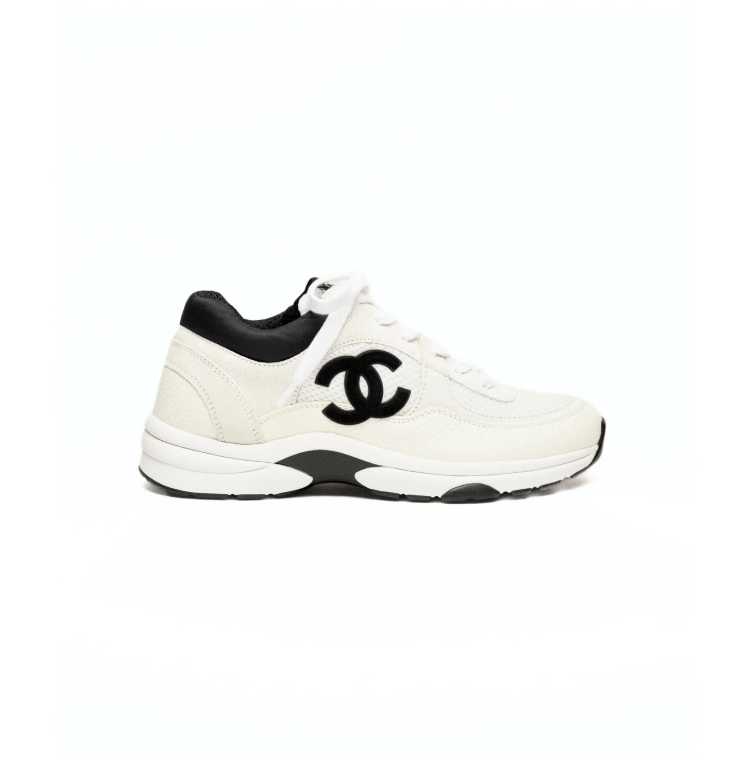 CHANEL Cream White and Black Sneakers with Double-C Logo