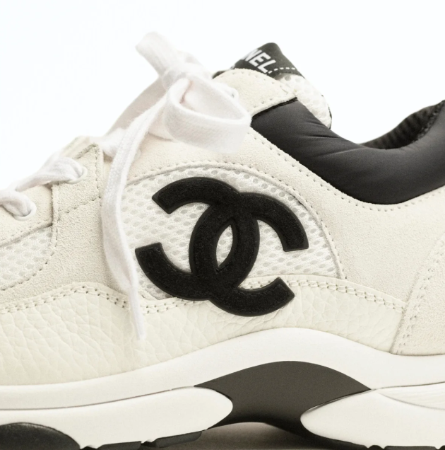 CHANEL Cream White and Black Sneakers with Double-C Logo