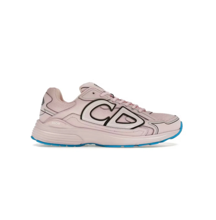 Dior Blush Pink Chunky Sneakers with CD Logo and Blue Sole Accents