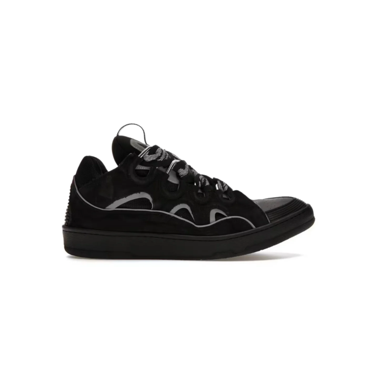 Black Low-Top Sneakers with Grey Trim and Patterned Laces