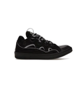 Black Low-Top Sneakers with Grey Trim and Patterned Laces