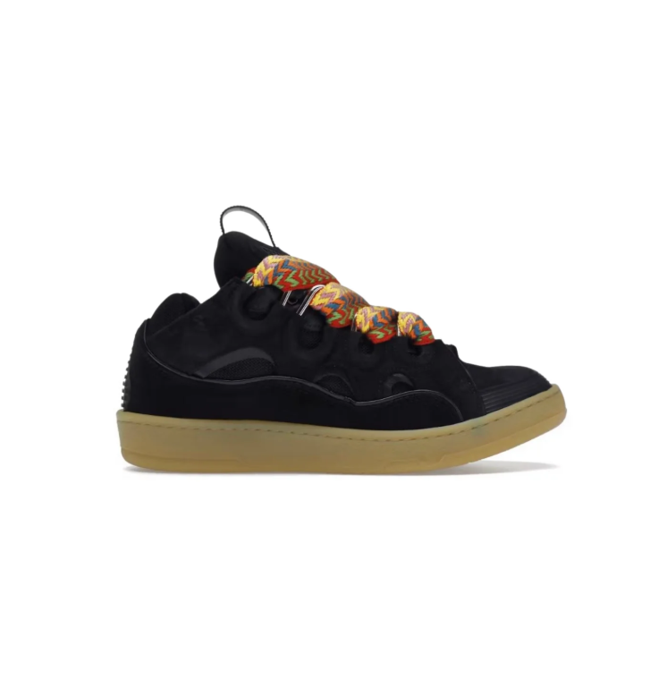 Black Low-Top Sneakers with Multicolor Patterned Laces and Gum-Colored Sole