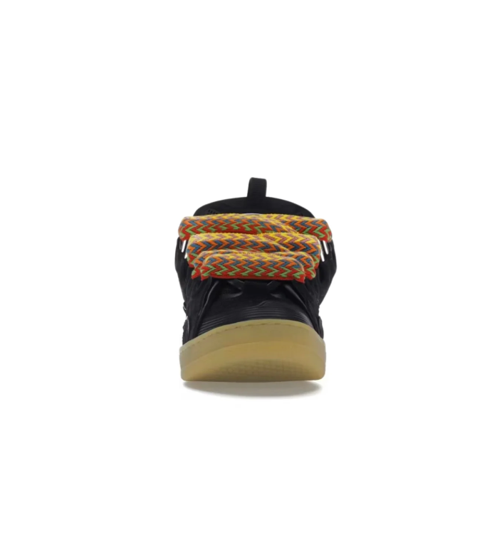 Black Low-Top Sneakers with Multicolor Patterned Laces and Gum-Colored Sole
