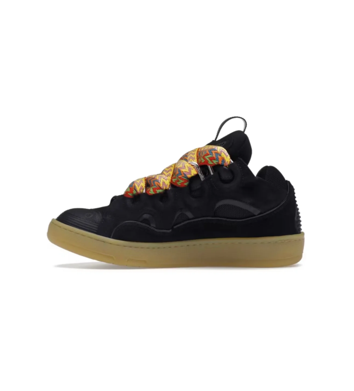 Black Low-Top Sneakers with Multicolor Patterned Laces and Gum-Colored Sole