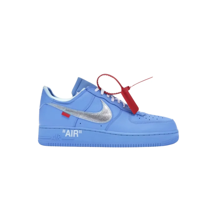 Blue Low-Top Sneakers with Metallic Silver Swoosh and Red Zip-Tie Detail