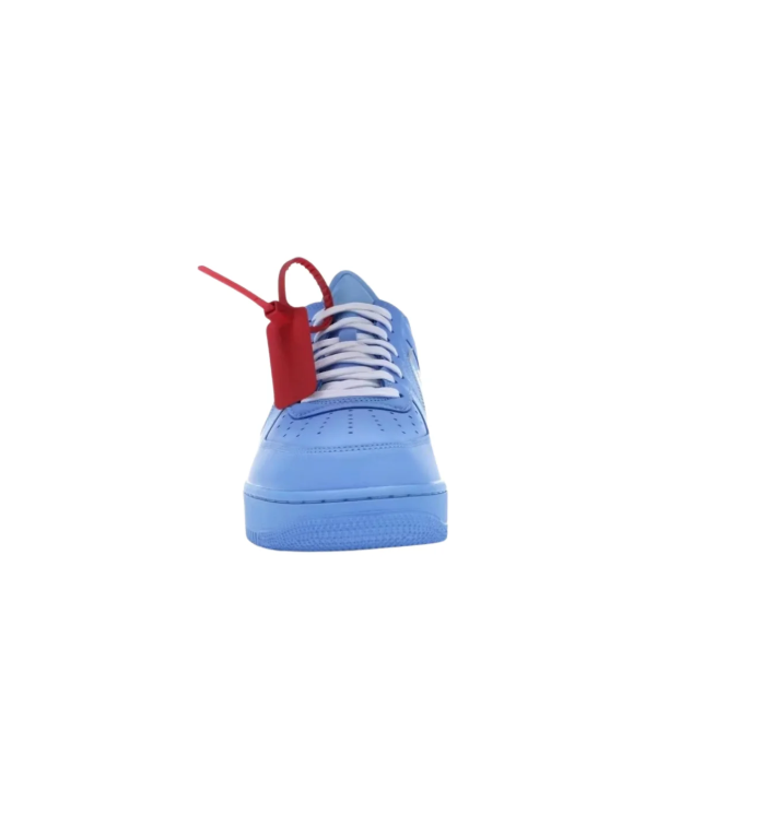 Blue Low-Top Sneakers with Metallic Silver Swoosh and Red Zip-Tie Detail