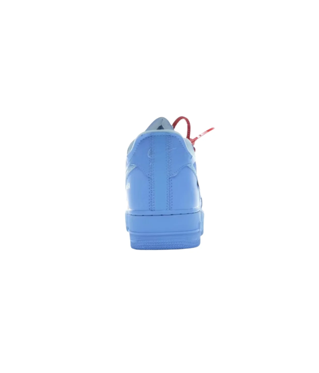 Blue Low-Top Sneakers with Metallic Silver Swoosh and Red Zip-Tie Detail