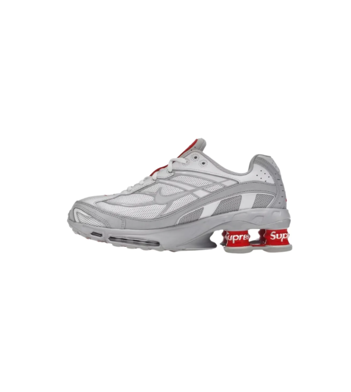 Nike x Supreme Grey and White Sneakers with Red Heel Columns