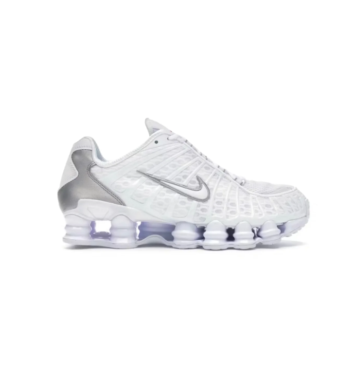 Nike White and Silver Sneakers with Full-Length Column Sole
