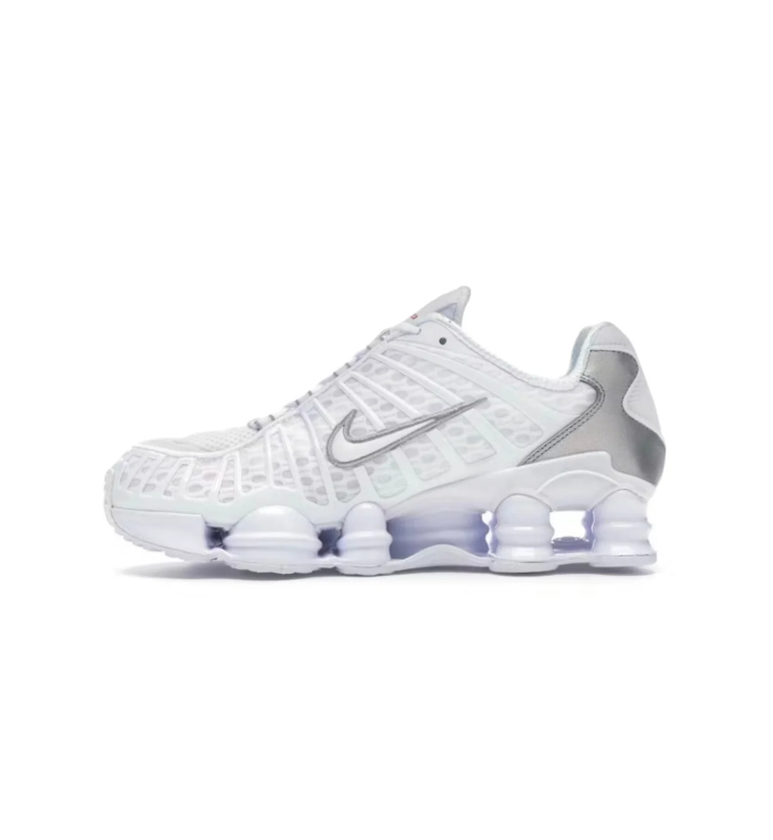 Nike White and Silver Sneakers with Full-Length Column Sole