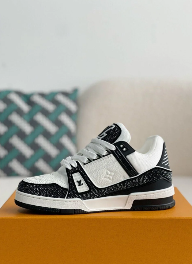 Louis Vuitton Black and White Low-Top Sneakers with Sparkling Trim