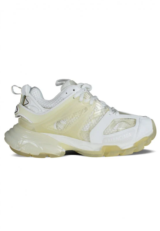 Balenciaga White and Pale Yellow Sneakers with Sculpted Chunky Sole