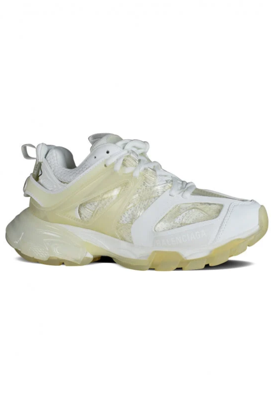 Balenciaga White and Pale Yellow Sneakers with Sculpted Chunky Sole