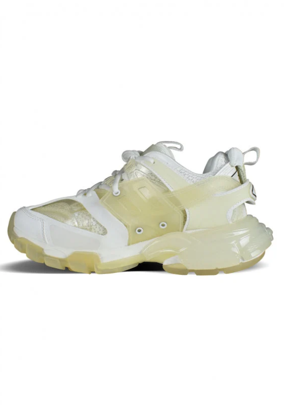 Balenciaga White and Pale Yellow Sneakers with Sculpted Chunky Sole