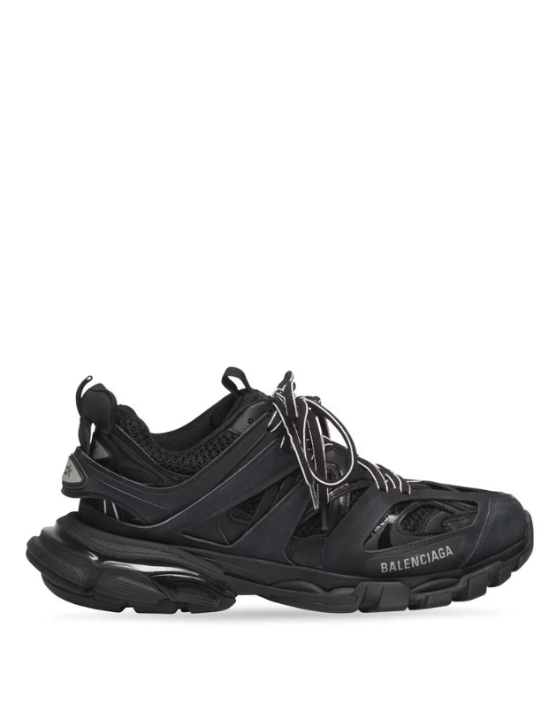Balenciaga Black Track Sneakers with Cage Overlays and Contrast-Trimmed Laces
