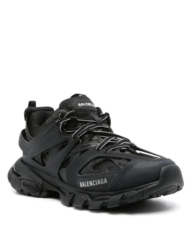 Balenciaga Black Track Sneakers with Cage Overlays and Contrast-Trimmed Laces