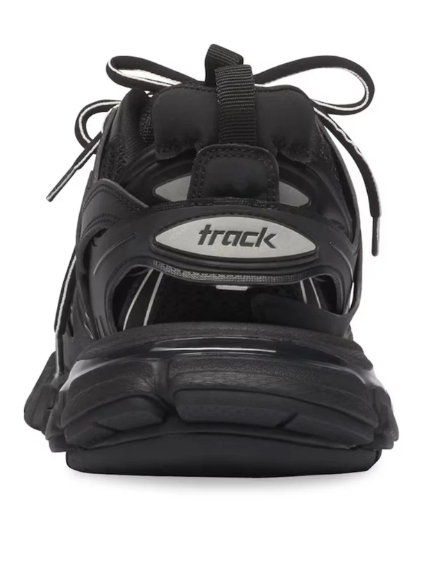 Balenciaga Black Track Sneakers with Cage Overlays and Contrast-Trimmed Laces