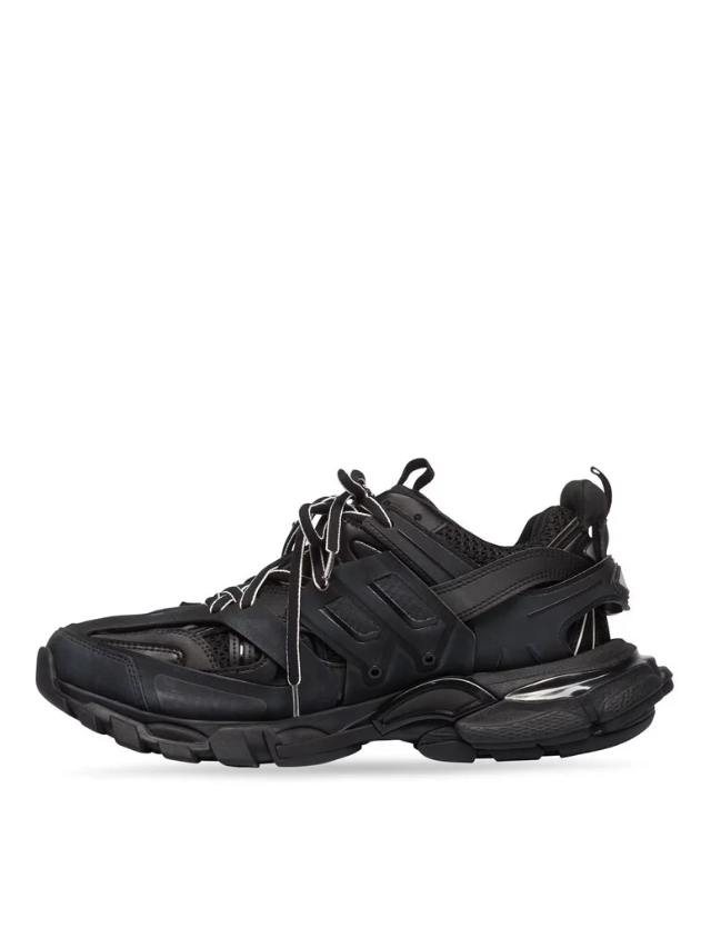 Balenciaga Black Track Sneakers with Cage Overlays and Contrast-Trimmed Laces