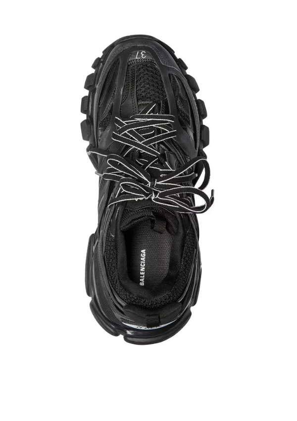 Balenciaga Black Track Sneakers with Cage Overlays and Contrast-Trimmed Laces