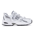 New Balance 530 White and Silver Mesh Sneakers with Dark Trim