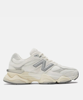 New Balance White and Cream Sneakers with Silver N Logo and Chunky Sole