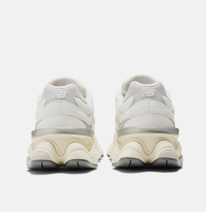 New Balance White and Cream Sneakers with Silver N Logo and Chunky Sole