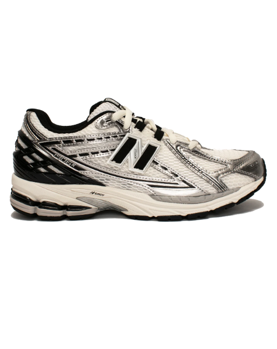 New Balance 1906R Silver and White Mesh Sneakers with Black N Logo