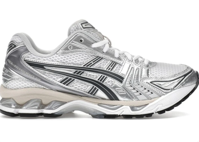 ASICS Silver and White Mesh Sneakers with Black Side Stripes