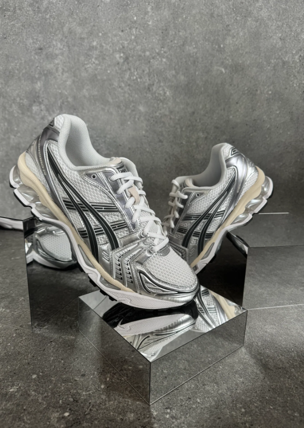 ASICS Silver and White Mesh Sneakers with Black Side Stripes