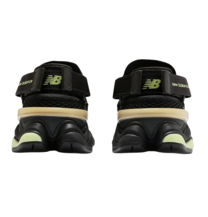 New Balance Black Mesh Sneakers with Lime Accents and Segmented Chunky Sole