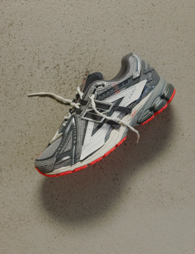 New Balance 1906R Grey Mesh Sneakers with White Overlays and Coral Outsole