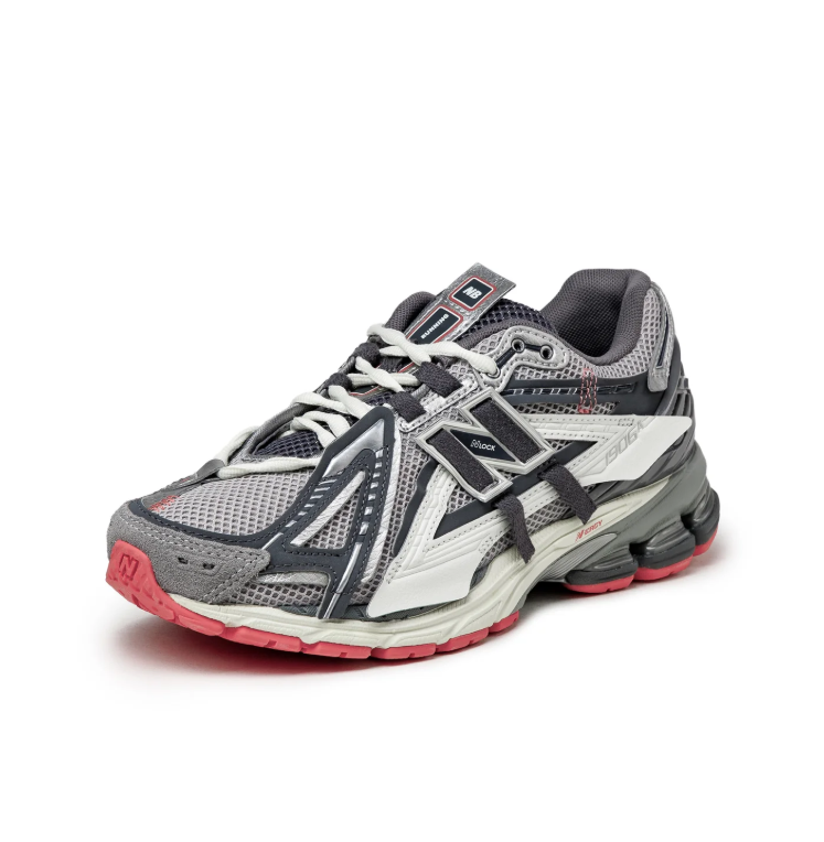 New Balance 1906R Grey Mesh Sneakers with White Overlays and Coral Outsole