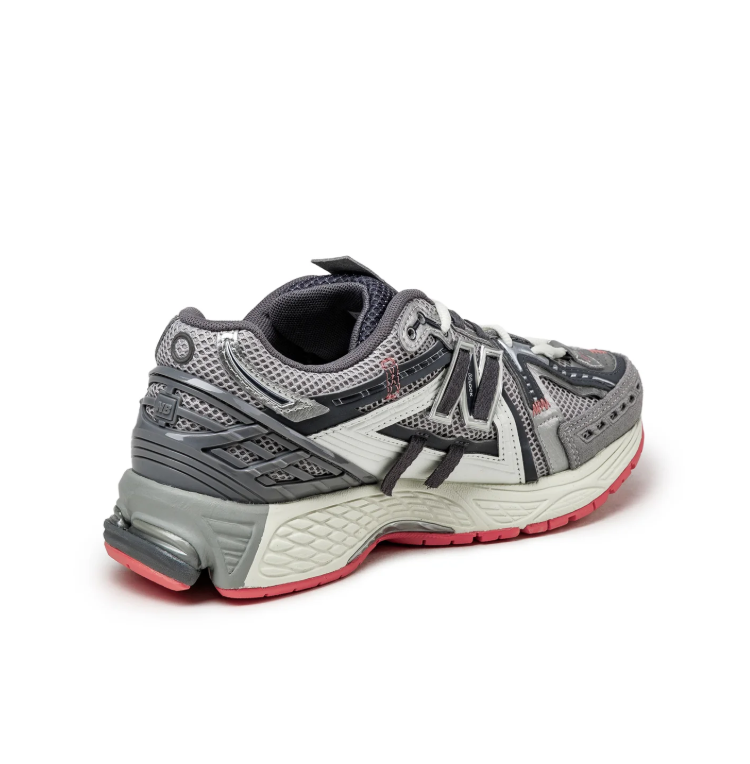 New Balance 1906R Grey Mesh Sneakers with White Overlays and Coral Outsole