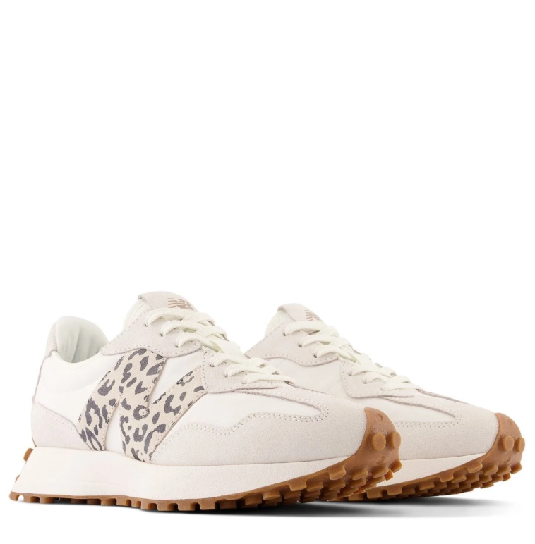 New Balance Cream Sneakers with Leopard-Print N Logo and Gum-Colored Outsole