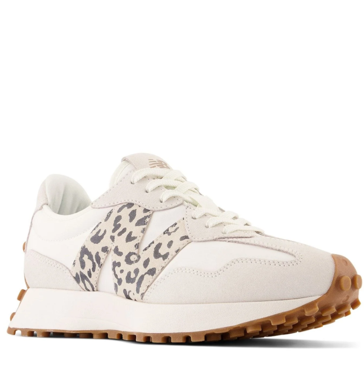 New Balance Cream Sneakers with Leopard-Print N Logo and Gum-Colored Outsole
