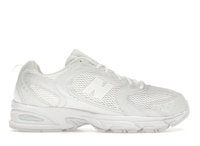 New Balance Grey Mesh Sneakers with Outlined N Logo and Blue Heel Accents