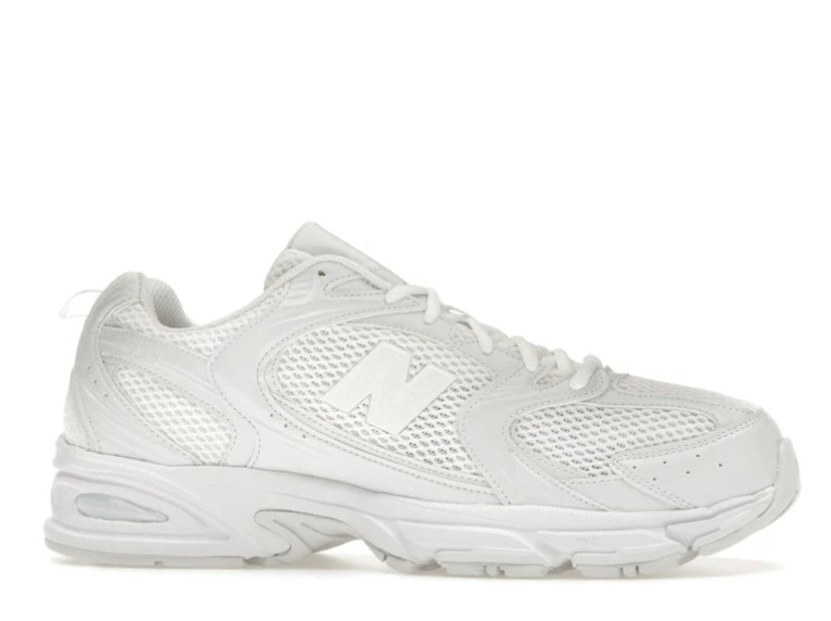 New Balance Grey Mesh Sneakers with Outlined N Logo and Blue Heel Accents