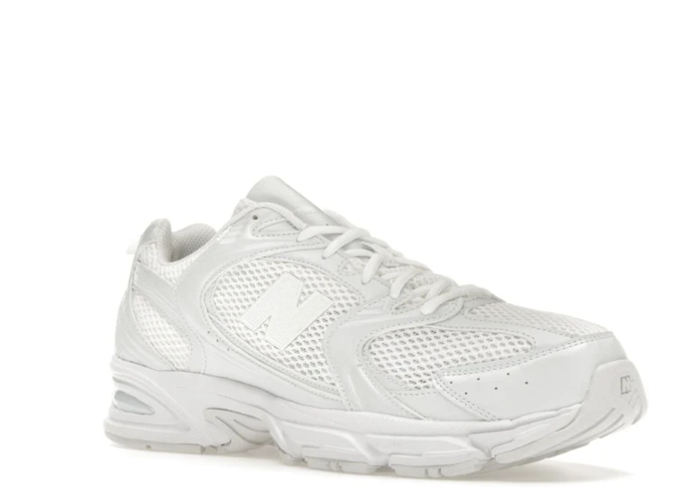 New Balance Grey Mesh Sneakers with Outlined N Logo and Blue Heel Accents