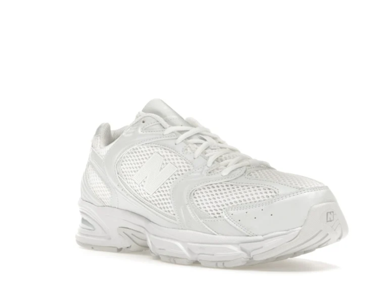 New Balance Grey Mesh Sneakers with Outlined N Logo and Blue Heel Accents