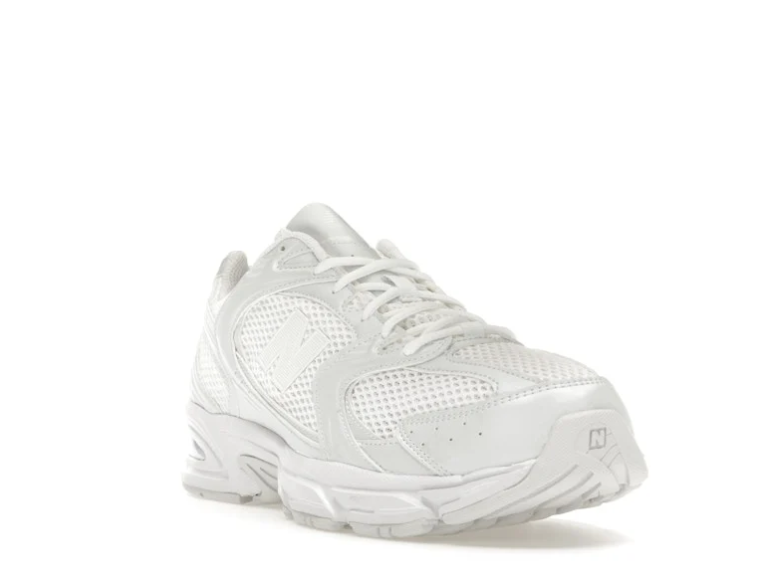 New Balance Grey Mesh Sneakers with Outlined N Logo and Blue Heel Accents