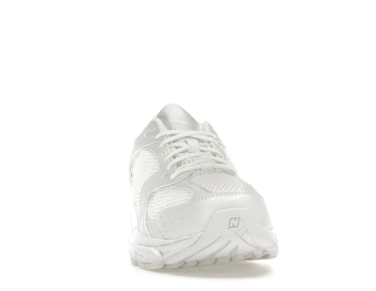 New Balance Grey Mesh Sneakers with Outlined N Logo and Blue Heel Accents
