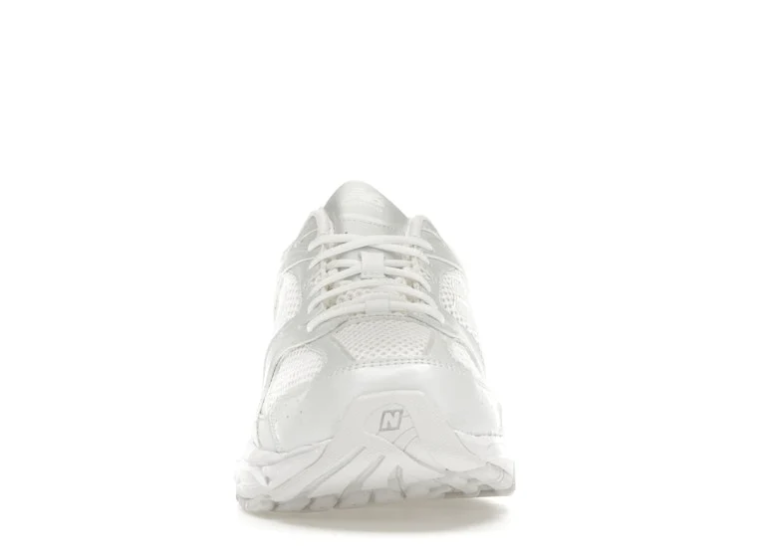 New Balance Grey Mesh Sneakers with Outlined N Logo and Blue Heel Accents