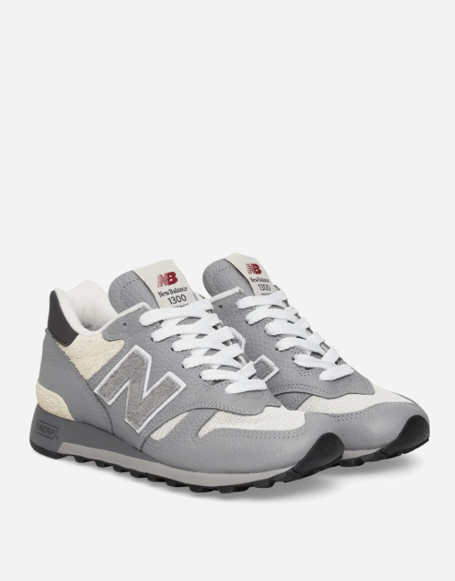 New Balance 1300 Grey and Cream Sneakers with White-Trimmed N Logo