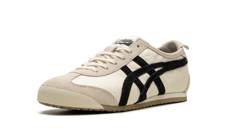 Onitsuka Tiger Cream and Beige Low-Top Sneakers with Black Stripes