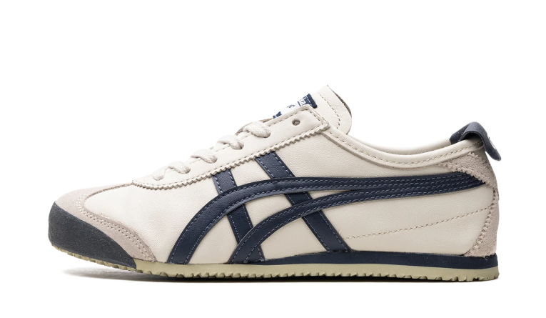 Onitsuka Tiger Cream Low-Top Sneakers with Navy Side Stripes