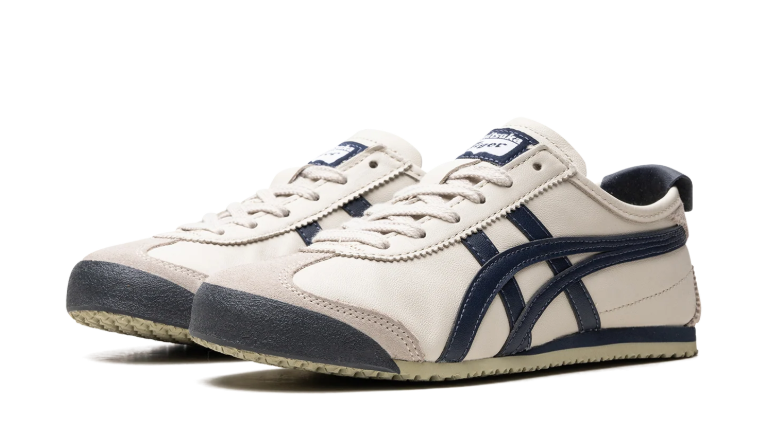 Onitsuka Tiger Cream Low-Top Sneakers with Navy Side Stripes
