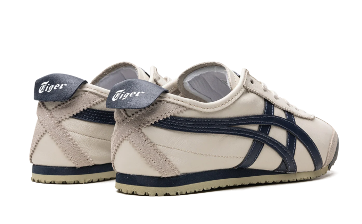 Onitsuka Tiger Cream Low-Top Sneakers with Navy Side Stripes